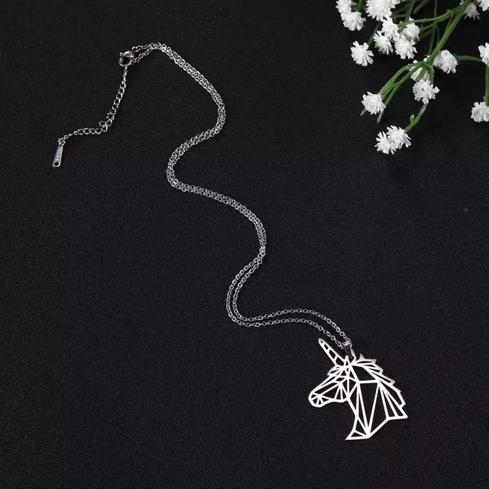 Unisex Stainless Steel Unicorn Pendant Necklace - Picture 4 of 5